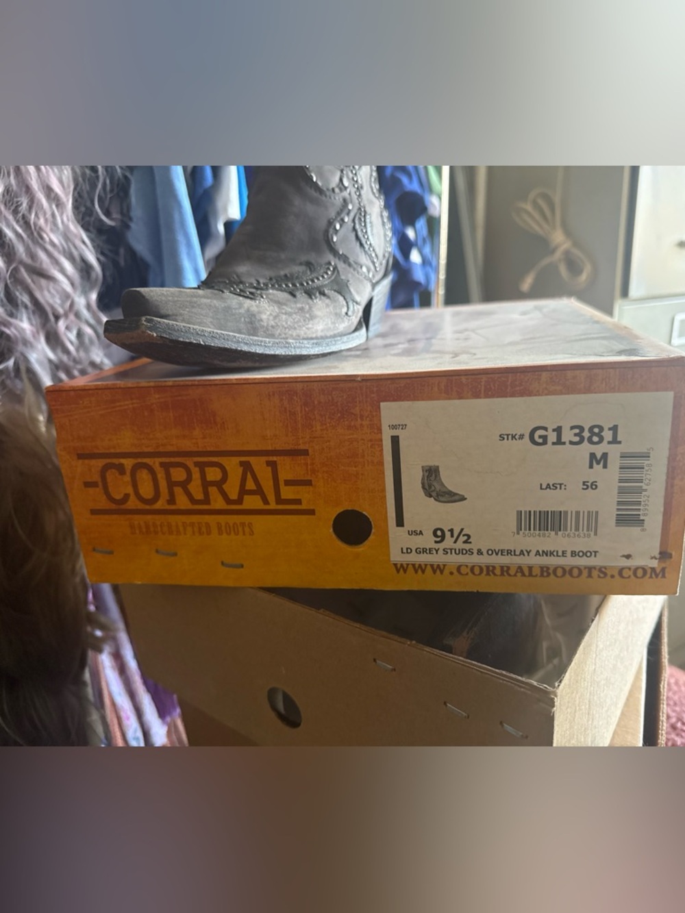 Corral Grey Distressed Leather Studded Western Ankle Boots - Picture 5 of 5